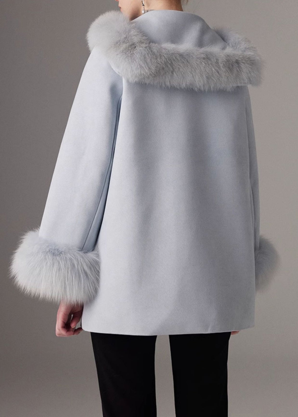 Mantel mit Kragen von Blue Fox, feines Patchwork-Design, Baumwollfüllung, Fledermausärmel