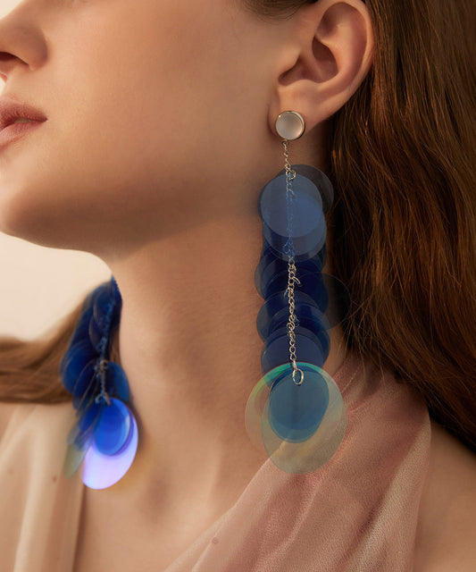 Blue Gradient Color Sequins Original Design Alloy Long Stud Earrings