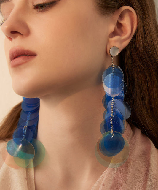 Blue Gradient Color Sequins Original Design Alloy Long Stud Earrings