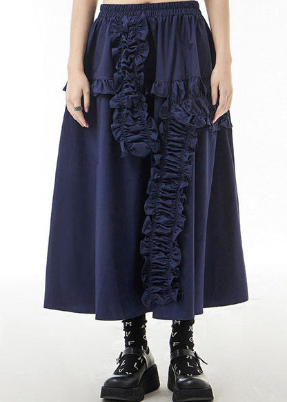 Blau Lose A-linie Röcke Rüschen elastische taille Frühling