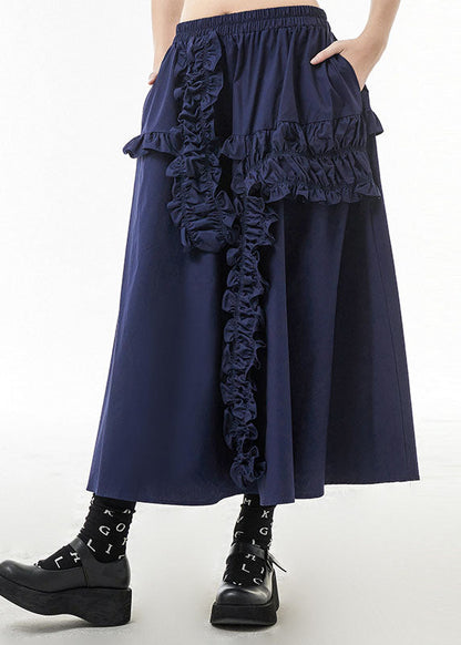 Blau Lose A-linie Röcke Rüschen elastische taille Frühling