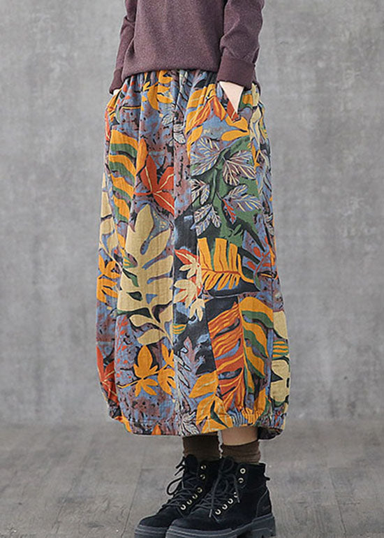 Blau Lose A-linie Röcke elastische taille print Frühling