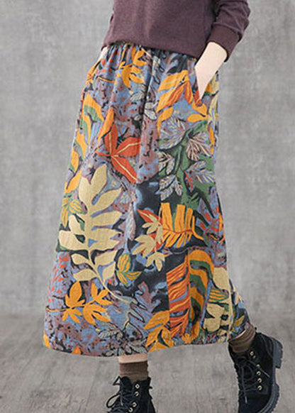 Blau Lose A-linie Röcke elastische taille print Frühling