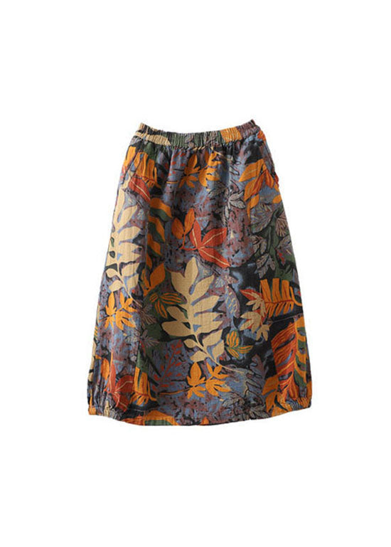 Blau Lose A-linie Röcke elastische taille print Frühling