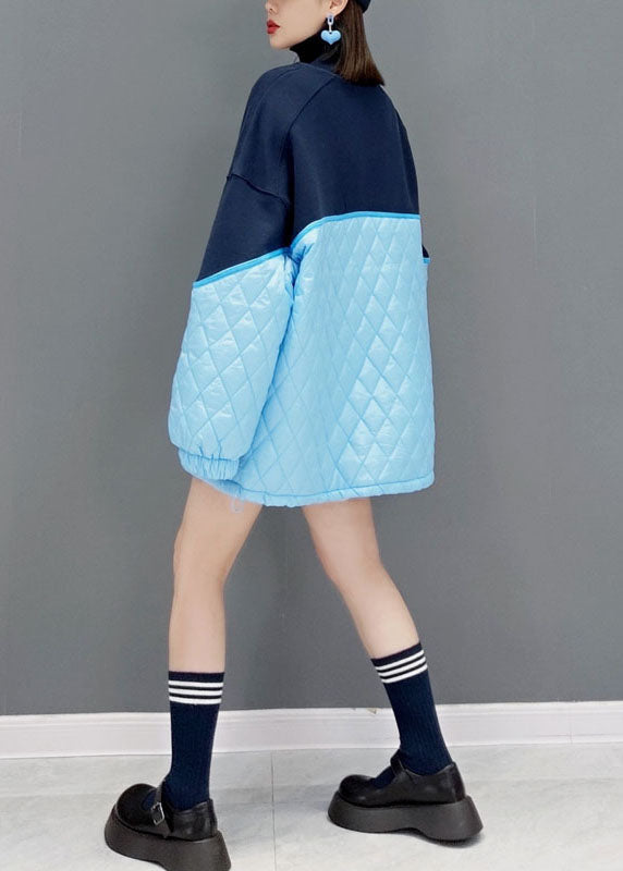 Blau Lose stricken Patchwork Feine Baumwolle Gefüllt Kleider Frühling