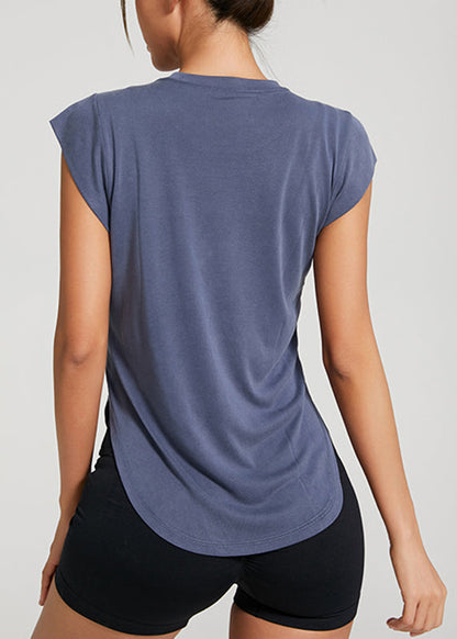 Blue Patchwork Solid Loose Yoga Top Summer