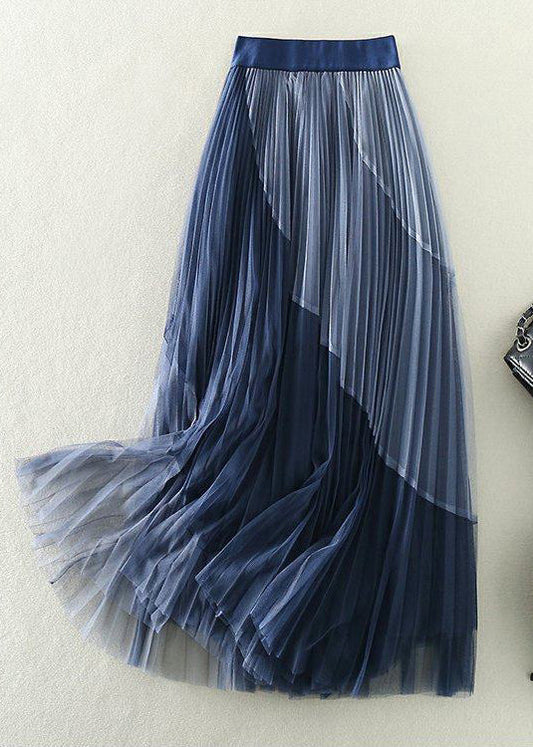 Blue Patchwork Tulle Pleated Skirts Exra Large Hem Spring