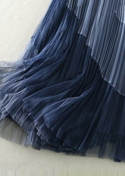 Blue Patchwork Tulle Pleated Skirts Exra Large Hem Spring