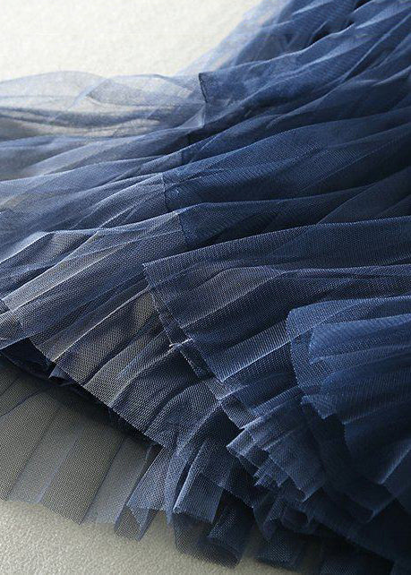 Blue Patchwork Tulle Pleated Skirts Exra Large Hem Spring