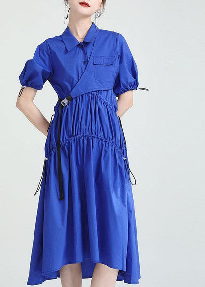 Blue Peter Pan Collar Asymmetrical Design Summer Party Dresses - SooLinen