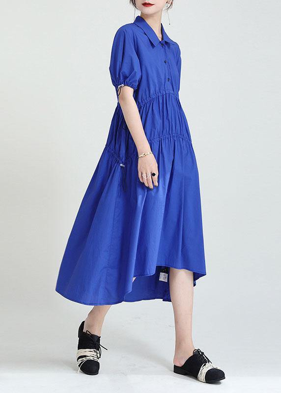 Blue Peter Pan Collar Asymmetrical Design Summer Party Dresses - SooLinen