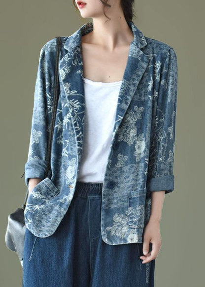 Blue Peter Pan Collar Pockets Button Fall Long Sleeve Coat - SooLinen