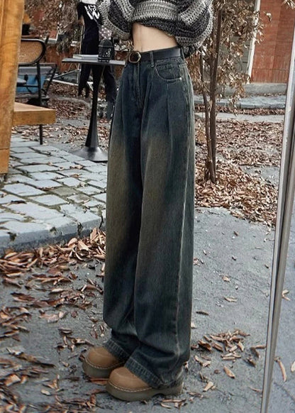 Blaue Fleecejeans mit Taschen, hoher Bund, hohe Taille, Winter