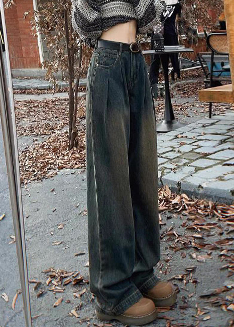 Blaue Fleecejeans mit Taschen, hoher Bund, hohe Taille, Winter