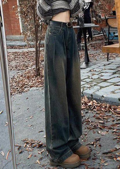 Blaue Fleecejeans mit Taschen, hoher Bund, hohe Taille, Winter