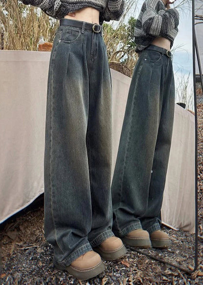 Blaue Fleecejeans mit Taschen, hoher Bund, hohe Taille, Winter