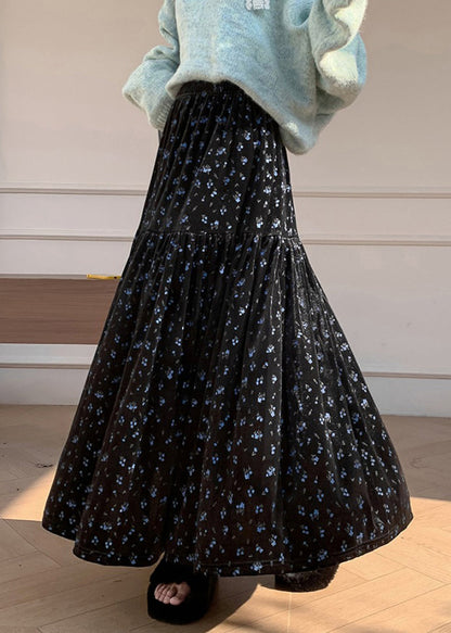 Faldas de invierno de terciopelo con cintura elástica y estampado azul arrugado