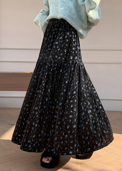 Faldas de invierno de terciopelo con cintura elástica y estampado azul arrugado