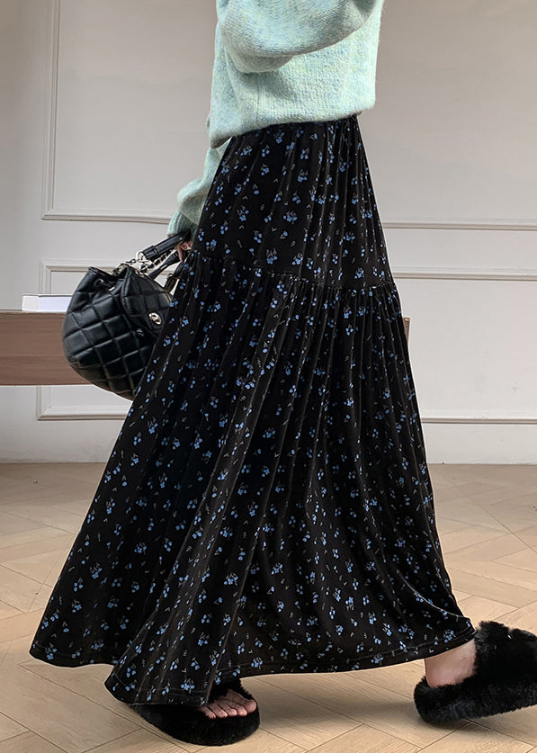 Faldas de invierno de terciopelo con cintura elástica y estampado azul arrugado