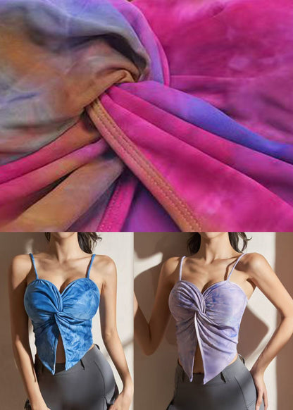 Sport-BH-Tanktop mit blauem Print und Faltenmuster