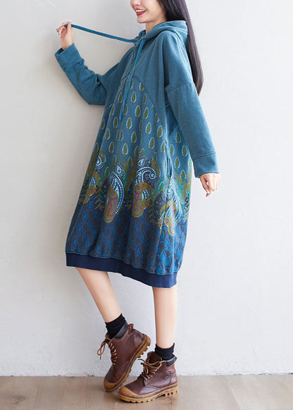 Blau Pullover Streetwear kleider kordelzug Mit Kapuze Frühling