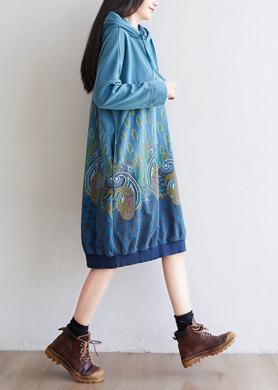 Blau Pullover Streetwear kleider kordelzug Mit Kapuze Frühling