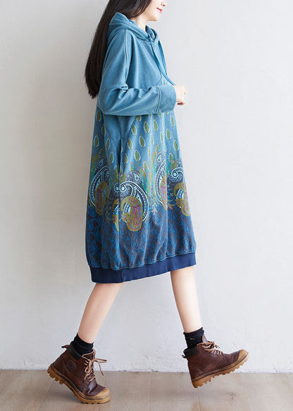 Blau Pullover Streetwear kleider kordelzug Mit Kapuze Frühling