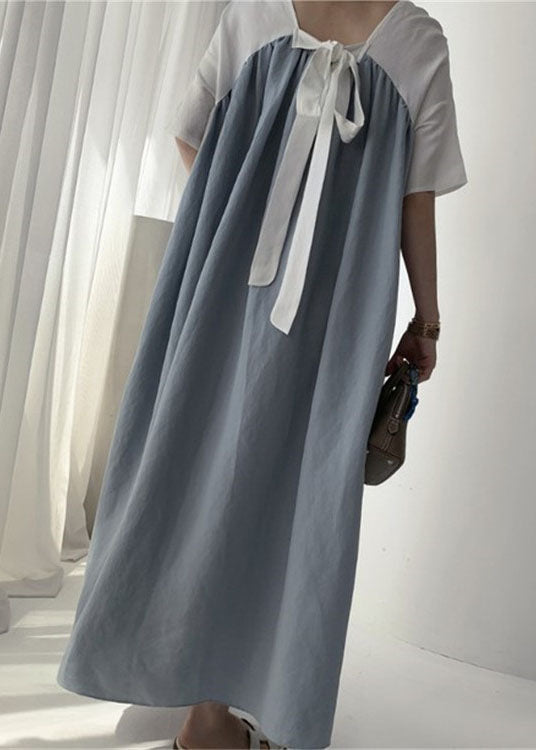 Blaue Robe Kleider Cinched faltig Kurzarm