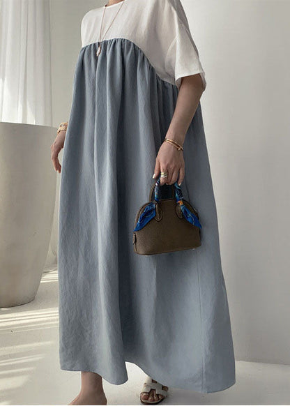 Blaue Robe Kleider Cinched faltig Kurzarm