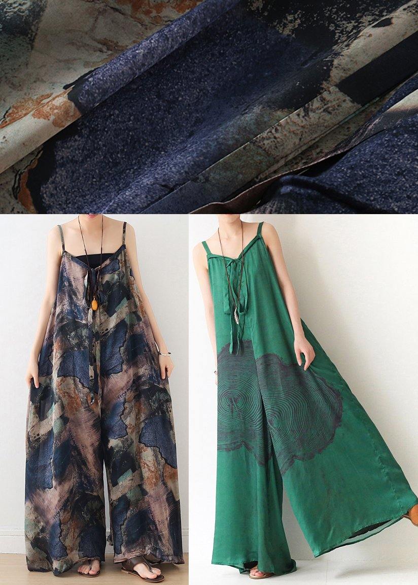 Blue Suspender Print Women Summer New Oversized Wide Leg Pants - SooLinen