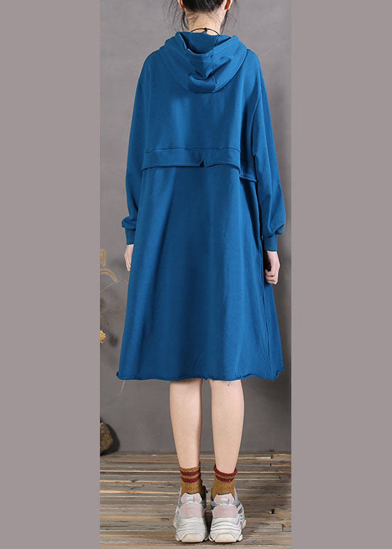 Blau kordelzug Baumwolle Lose Sweatshirts kleid Frühling