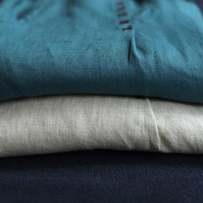 Blue loose casual plus size lace hemp cropped pants - SooLinen