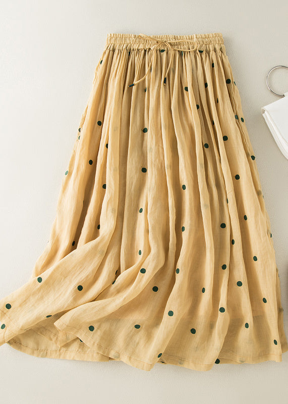 Bohemian Apricot Dot Kordelzug Elastische Taille Faltig Baumwolle Rock Sommer