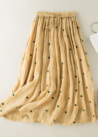 Bohemian Apricot Dot Kordelzug Elastische Taille Faltig Baumwolle Rock Sommer