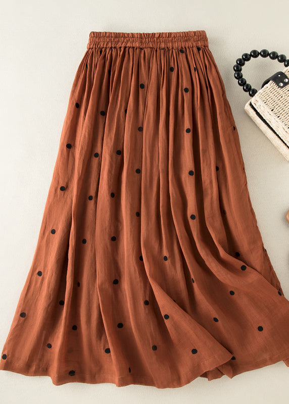 Bohemian Apricot Dot Kordelzug Elastische Taille Faltig Baumwolle Rock Sommer