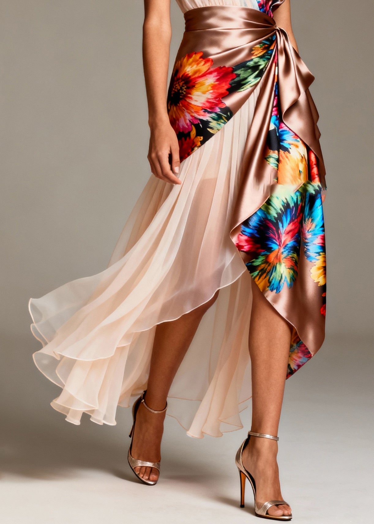 Bohemian Asymmetrical Patchwork Tulle Silk Party Dresses Sleeveless