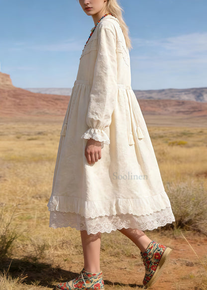 Bohemian Beige Embroidered Patchwork Lace Tunic Dresses Spring