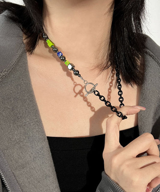 Böhmische schwarze Block schwarze Gallensteinkette Patchwork Halskette