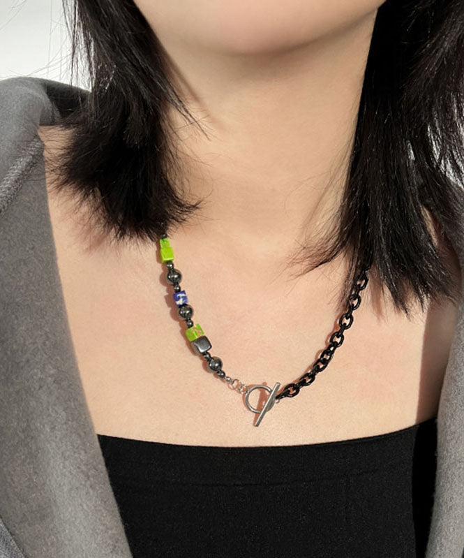 Böhmische schwarze Block schwarze Gallensteinkette Patchwork Halskette