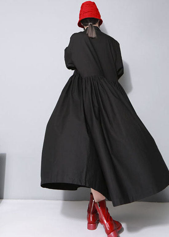 Bohemian Schwarz Cinched Bow Peter Pan Kragen Hemd Kleider Frühling