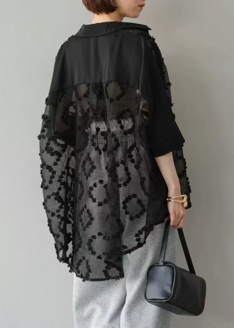Bohemian Black Embroidery Chiffon UPF 50+ Cardigan Summer
