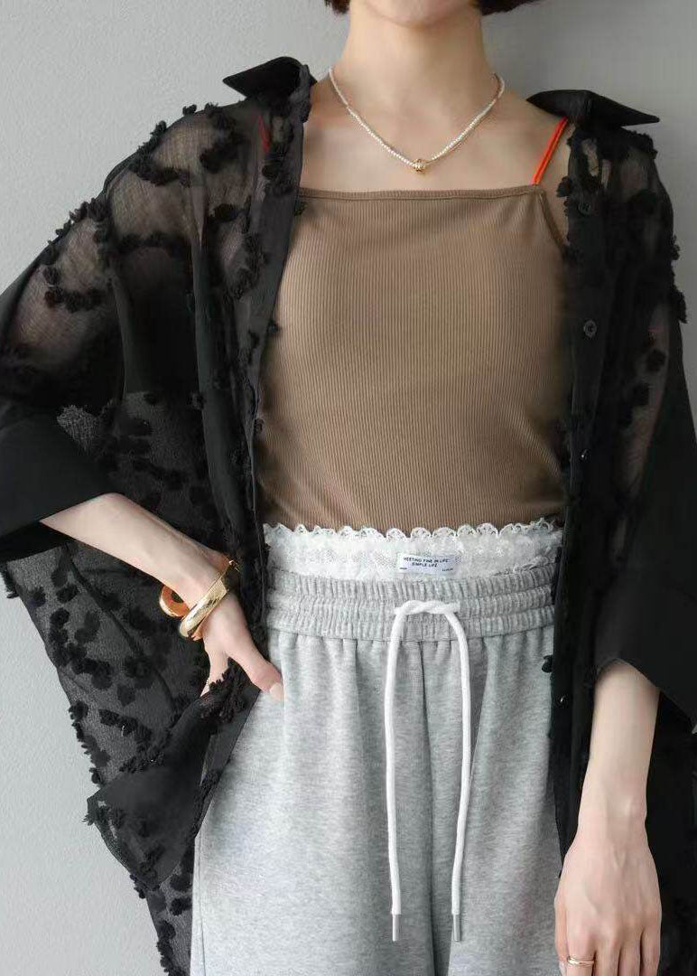 Bohemian Black Embroidery Chiffon UPF 50+ Cardigan Summer
