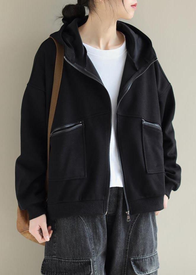 Bohemian Black Fashion Outfit Wardrobes Hooded Zip Up Spring Women Coats - SooLinen