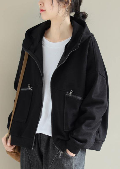 Bohemian Black Fashion Outfit Wardrobes Hooded Zip Up Spring Women Coats - SooLinen