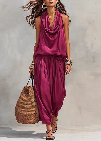 Bohemian Black Halter Patchwork Cotton Jumpsuit Sleeveless