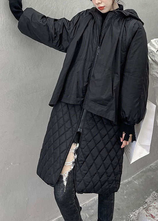 Bohemian Schwarz Mit Kapuze Plaid Patchwork Feine Baumwolle Gefüllt mäntel