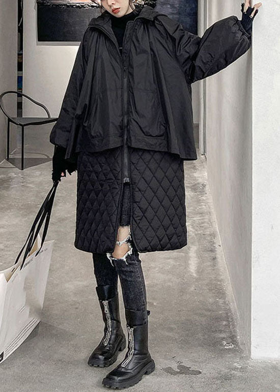 Bohemian Schwarz Mit Kapuze Plaid Patchwork Feine Baumwolle Gefüllt mäntel