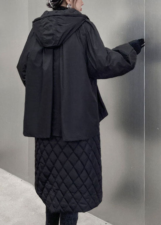 Bohemian Schwarz Mit Kapuze Plaid Patchwork Feine Baumwolle Gefüllt mäntel