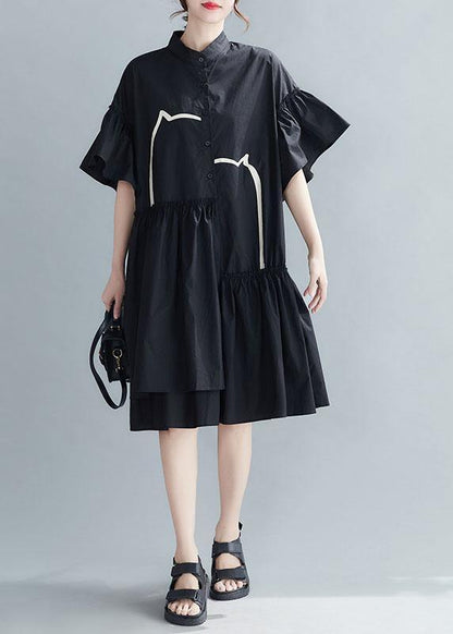 Bohemian Black Loose Patchwork Ruffles Summer Long Dress - SooLinen