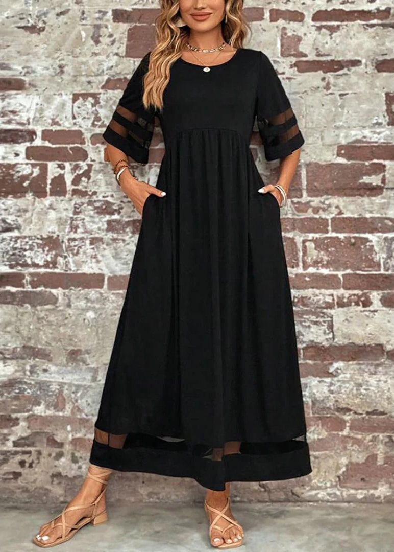 Bohemian Black O-Neck Tulle Patchwork Long Dress Summer